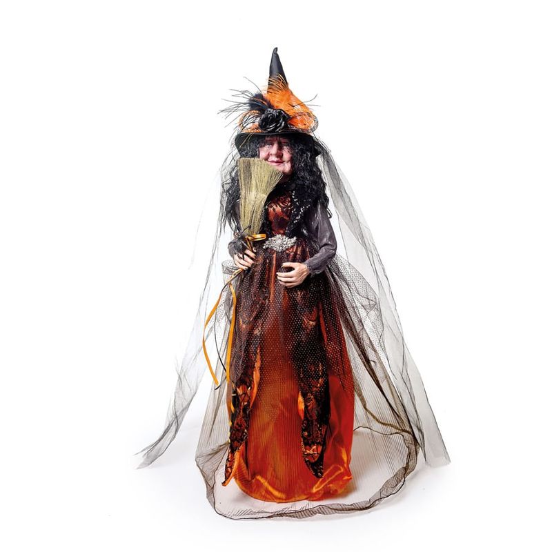 Halloween Bruxa Vassoura Laranja no Magazine 25 de Março